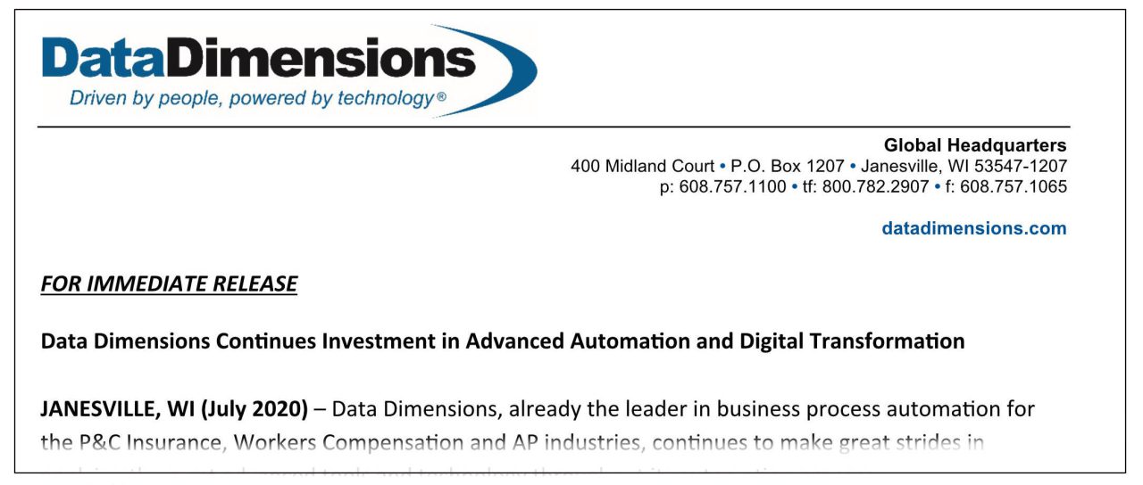 Data Dimensions Press Releases
