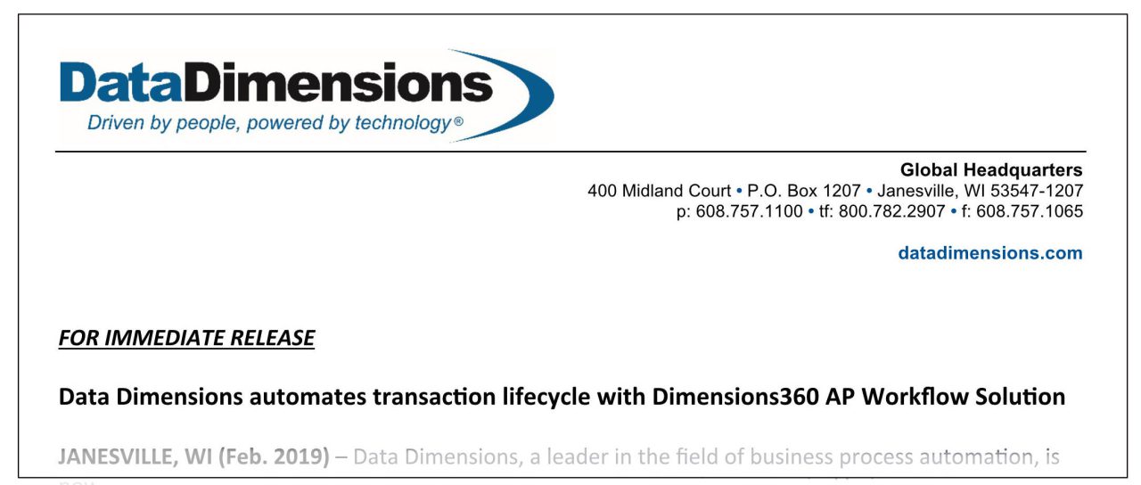 Data Dimensions Press Releases